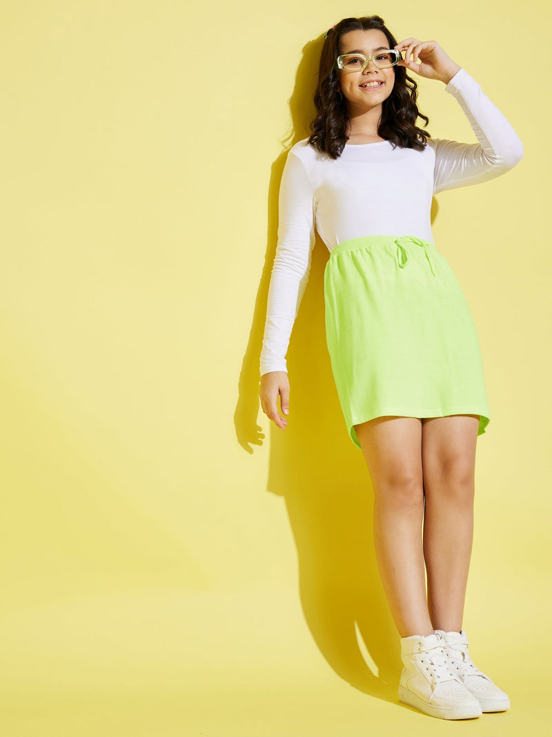 Girls Neon Green Terry Mini Skirt
