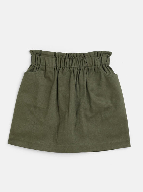Girls Olive Twill Paperbag Waist Mini Skirt
