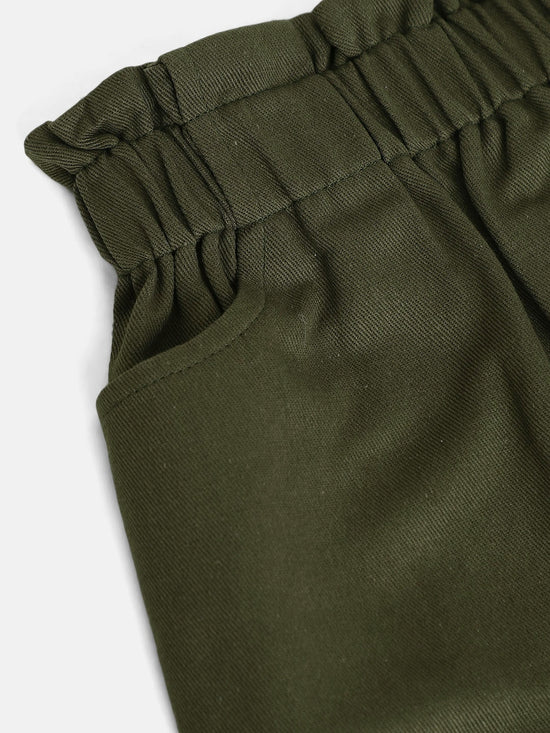 Girls Olive Twill Paperbag Waist Mini Skirt