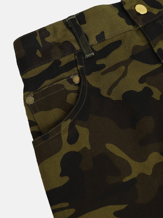 Girls Camouflage Twill Raw Hem Mini Skirt