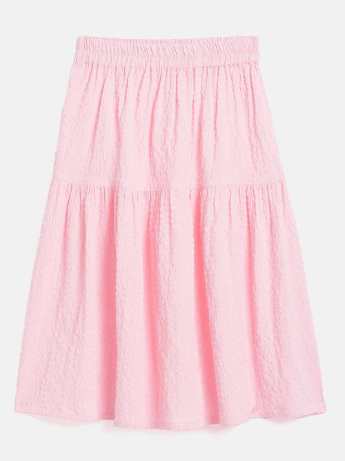 Girls Pink Seer Sucker Tiered Skirt