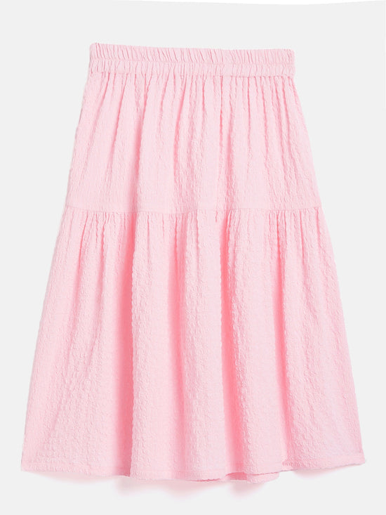 Girls Pink Seer Sucker Tiered Skirt