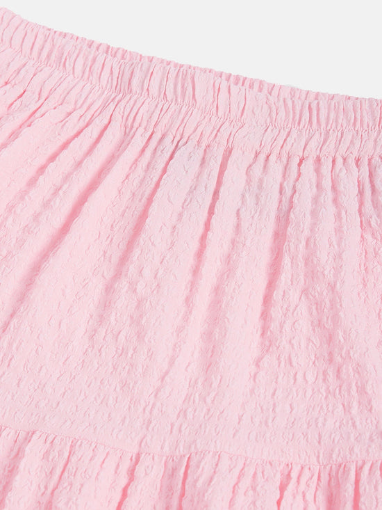 Girls Pink Seer Sucker Tiered Skirt