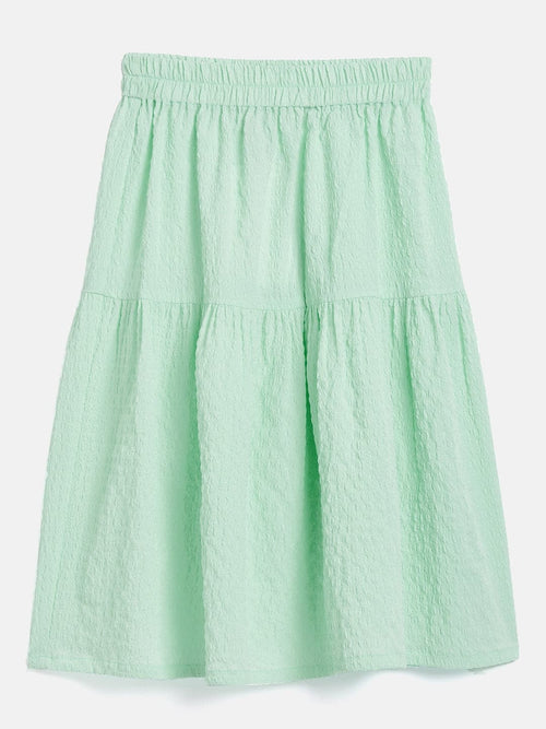 Girls Green Seer Sucker Tiered Skirt