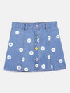 Girls Ice Blue Flower Print Denim Mini Skirt