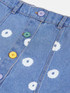 Girls Ice Blue Flower Print Denim Mini Skirt