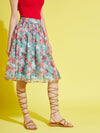 Girls Sea Green Organza Floral Gathered Skirt