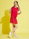 Girls Red Front Pleated Jersey Skirt