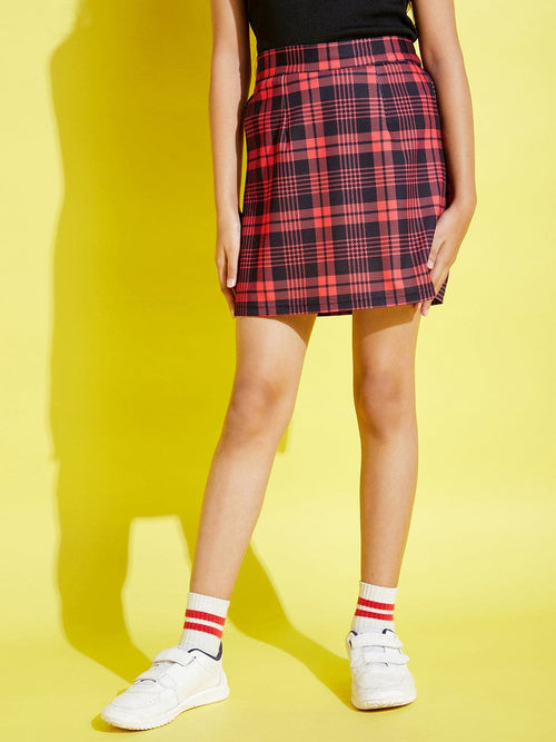 Girls Red & Black Check A-Line Skirt