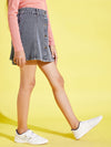 Girls Grey Acid Wash Front Button Denim Mini Skirt