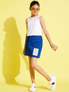 Girls Blue Solid Twill Mini Skirt