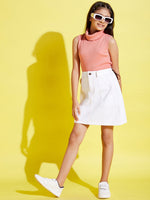 Girls White Contrast Thread Twill Skirt