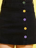 Girls Black Side Button Denim Mini Skirt
