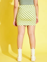 Girls Green & White Geometric Print Twill Mini Skirt