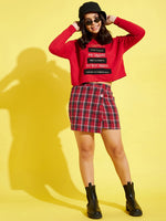 Girls Red & Navy Check Side Button Mini Skirt