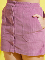 Girls Lavender Corduroy Front Button Skirt