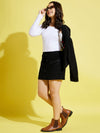 Girls Black Corduroy Side Zipper Mini Skirt