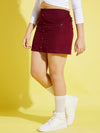 Girls Burgundy Corduroy Side Zipper Mini Skirt