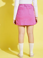 Girls Pink Denim Raw Hem Mini Skirt