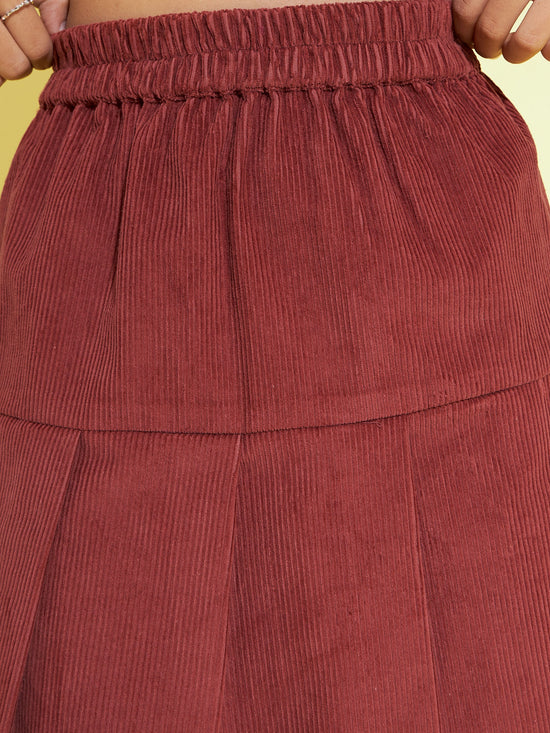 Girls Rust Corduroy Pleated Skirt