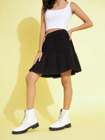 Girls Black Corduroy Pleated Skirt