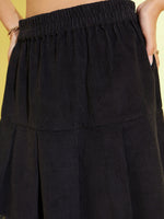 Girls Black Corduroy Pleated Skirt