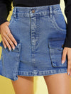 Girls Blue Acid Wash Denim Multi Pocket Skorts