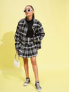 Girls Black & White Check Front Yoke Pleated Skirt