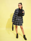 Girls Black & Green Check Front Yoke Pleated Skirt