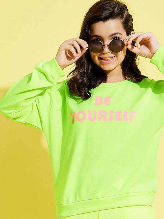 Girls Neon Green Terry Be-Yourself Sweatshirt