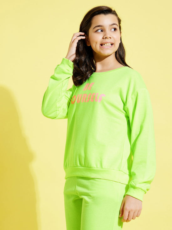 Girls Neon Green Terry Be-Yourself Sweatshirt