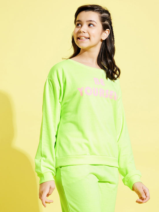 Girls Neon Green Terry Be-Yourself Sweatshirt