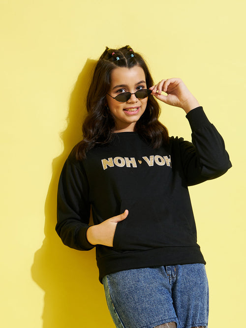 Girls Black Terry Noh.Voh Glitter Logo Sweatshirt