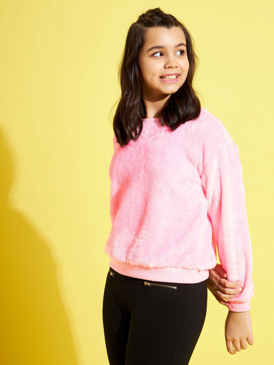 Girls Pink Fur Sweatshirt