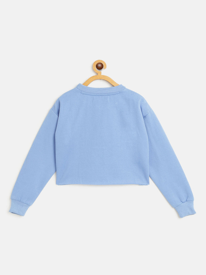 Girls Blue SHINE BRIGHT Foil Print Crop Sweatshirt
