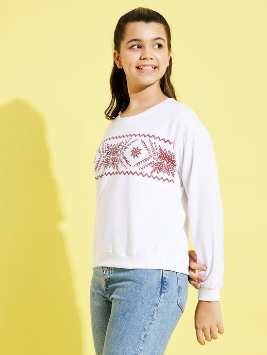 Girls White Glitter Print Sweatshirt