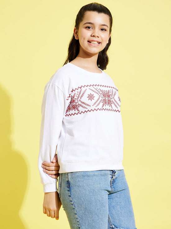 Girls White Glitter Print Sweatshirt