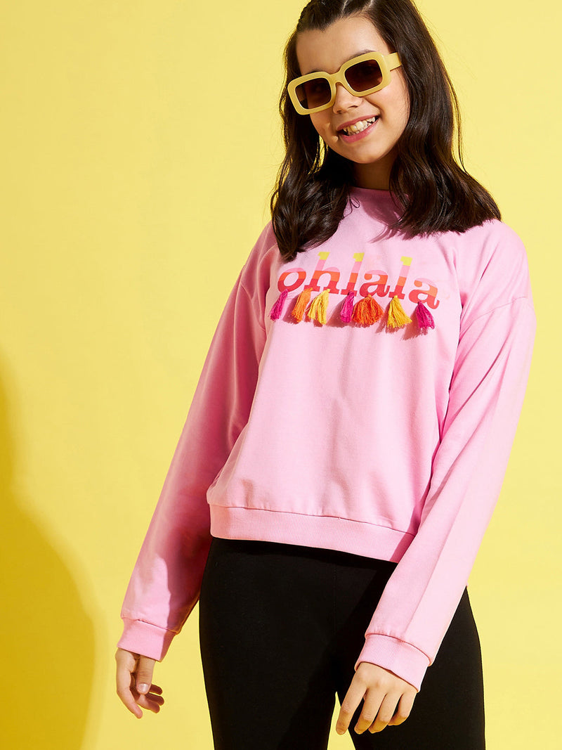 Girls Pink OHLALA Print Sweatshirt