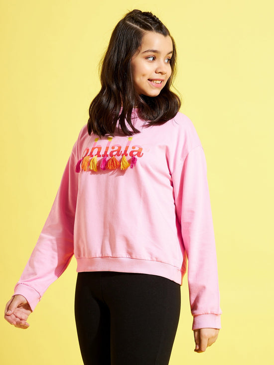 Girls Pink OHLALA Print Sweatshirt