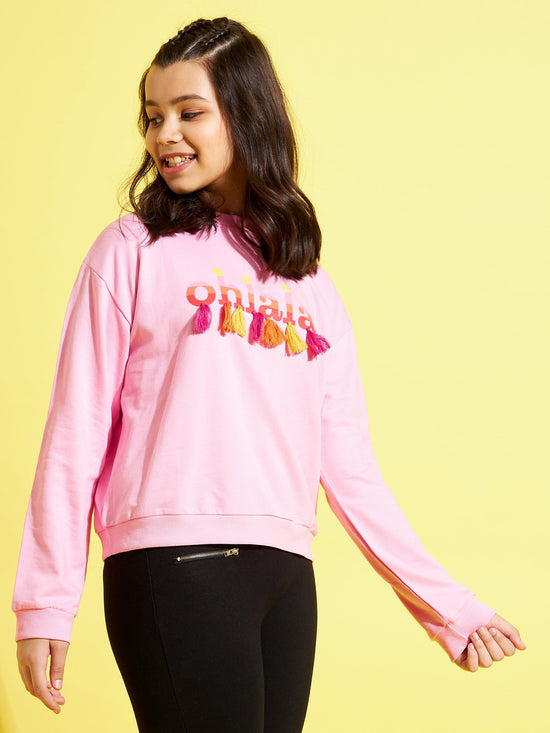 Girls Pink OHLALA Print Sweatshirt