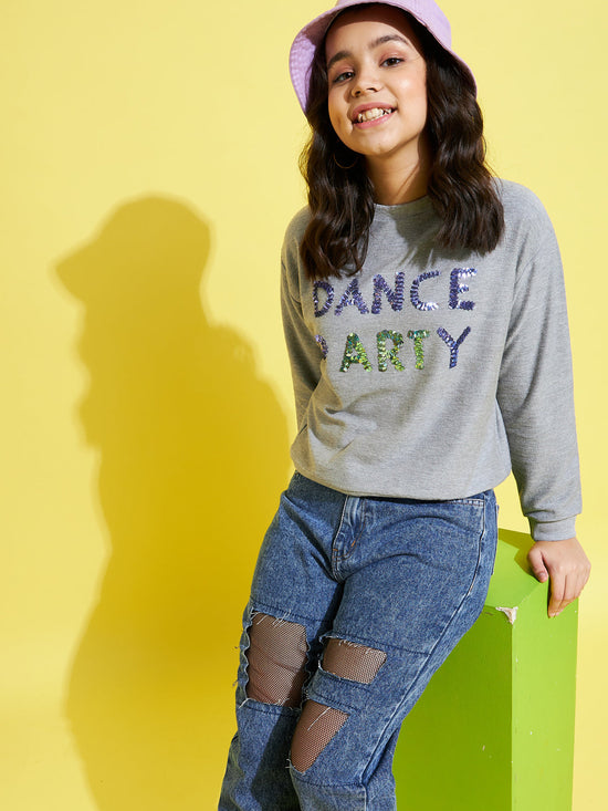 Girls Grey DANCE PARTY Embroidered Sweatshirt