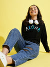 Girls Black ALOHA Embroidered Sweatshirt