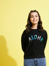 Girls Black ALOHA Embroidered Sweatshirt