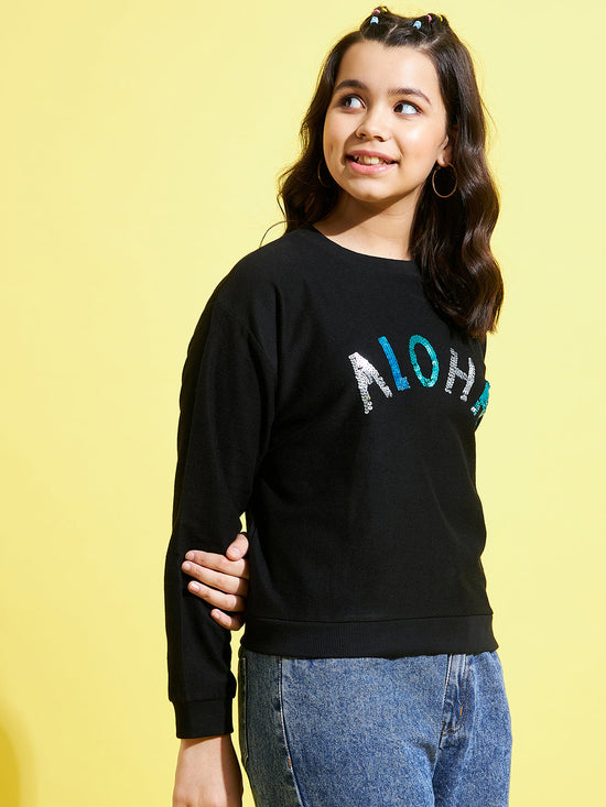 Girls Black ALOHA Embroidered Sweatshirt