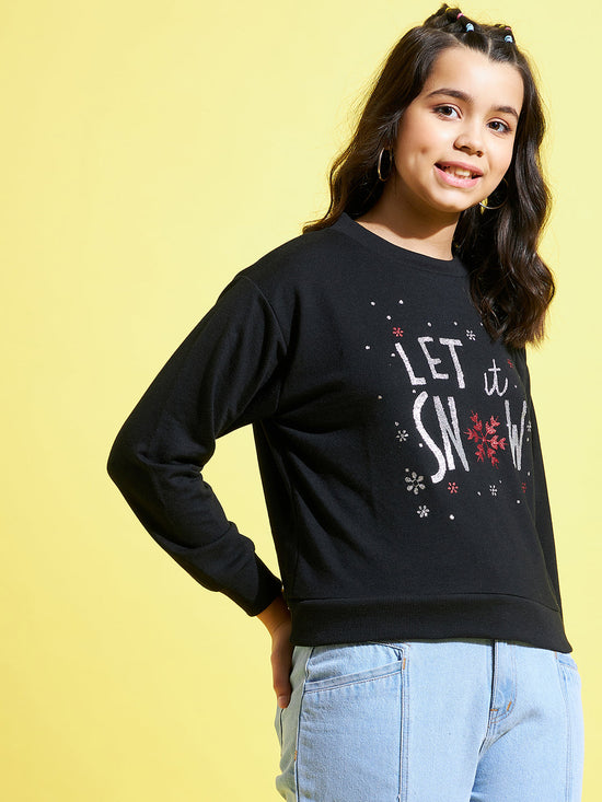 Girls Black LET IT SNOW Print Sweatshirt