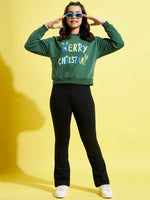 Girls Green MERRY CHRISTMAS Print Sweatshirt