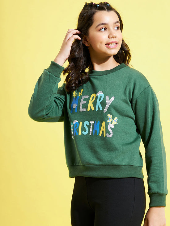 Girls Green MERRY CHRISTMAS Print Sweatshirt