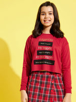 Girls Red Terry STRANGERS Quote Crop Sweatshirt