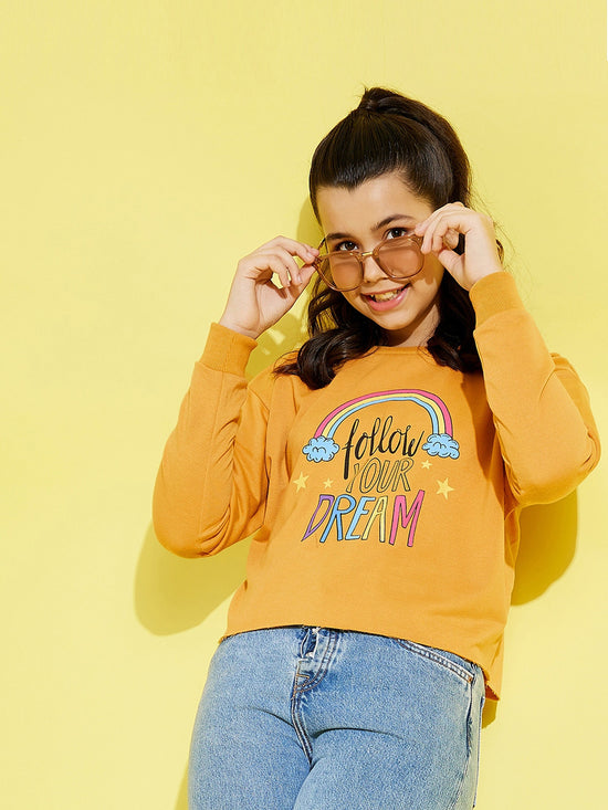 Girls Mustard Terry FOLLOW DREAM Crop Sweatshirt