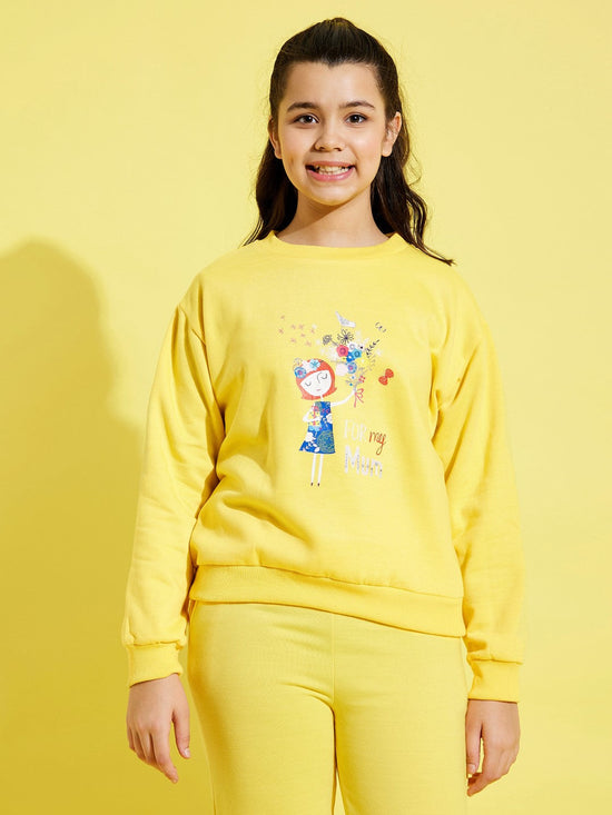 Girls Yellow Fleece GIRL Sweatshirt